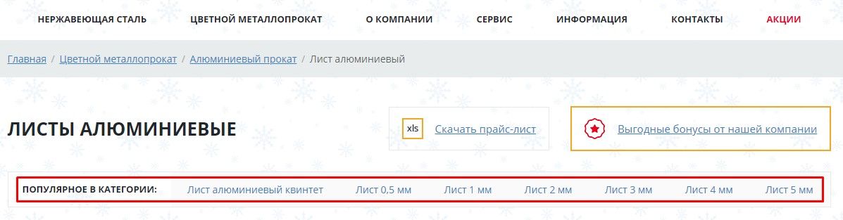 Срезы для формирования быстрых ссылок