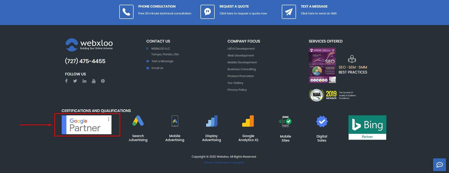 Статический баннер в футере на примере webxloo.com