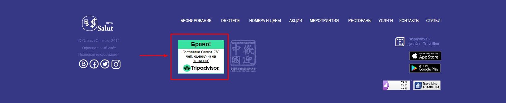 Виджет оценок в футере на примере hotelsalut.ru