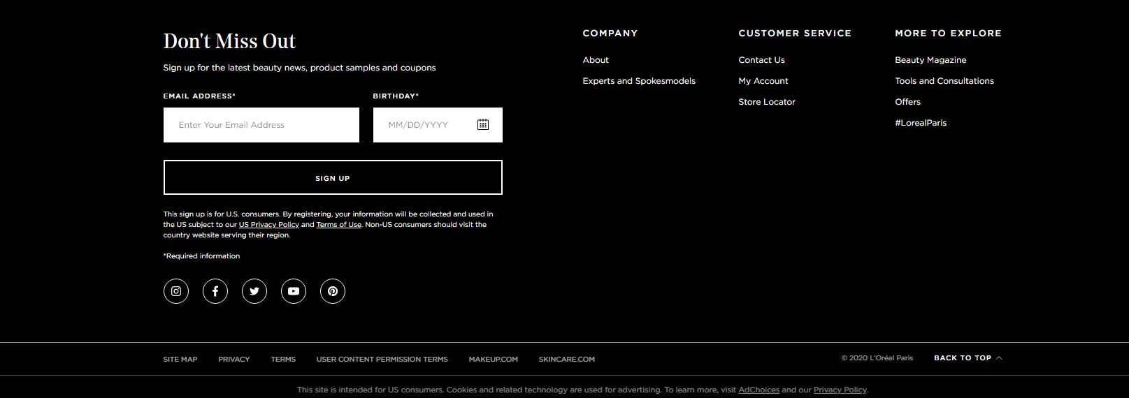 Бренды в подвале на примере www.lorealparisusa.com