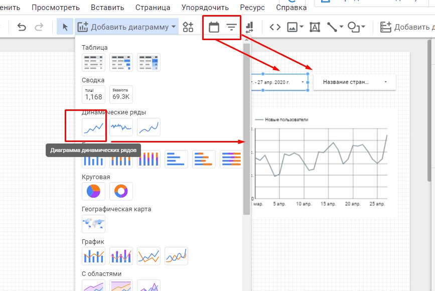 Создание диаграммы в отчете Data Studio