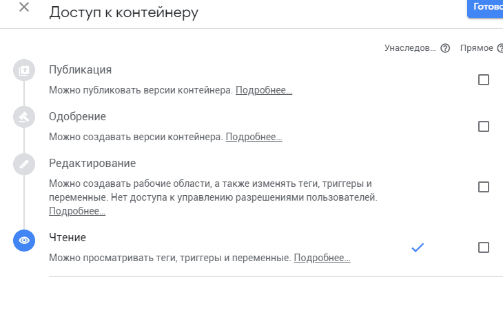 4 уровня доступа к контейнеру Google Tag Manager
