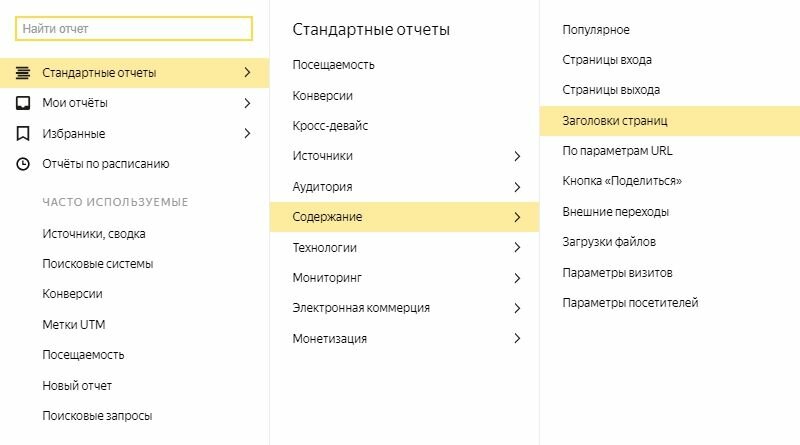 Отчет «Заголовки страниц» в Яндекс.Метрике